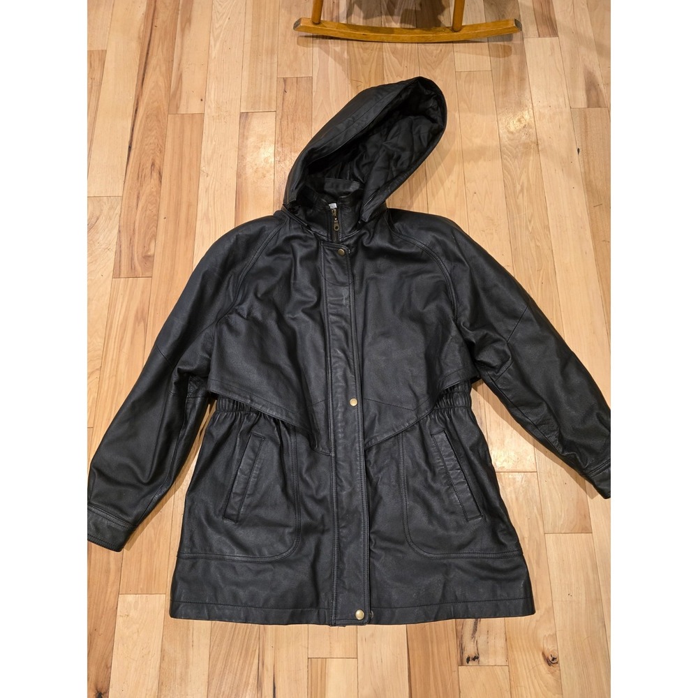 Vintage Liz Baker Essential Black Leather Jacket Genuine Leather Zipup Large